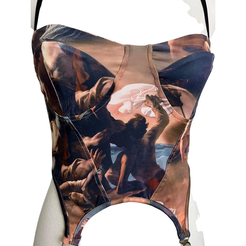 DO MY SELF Corset Top Womens Medium Multicolor Art Graphic Bustier Garter Sexy - Picture 2 of 9